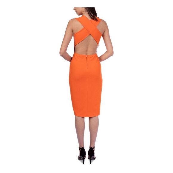 B DARLIN Womens Orange Crisscross Back Unlined Sleeveless Dress 5\6 - Picture 2 of 4